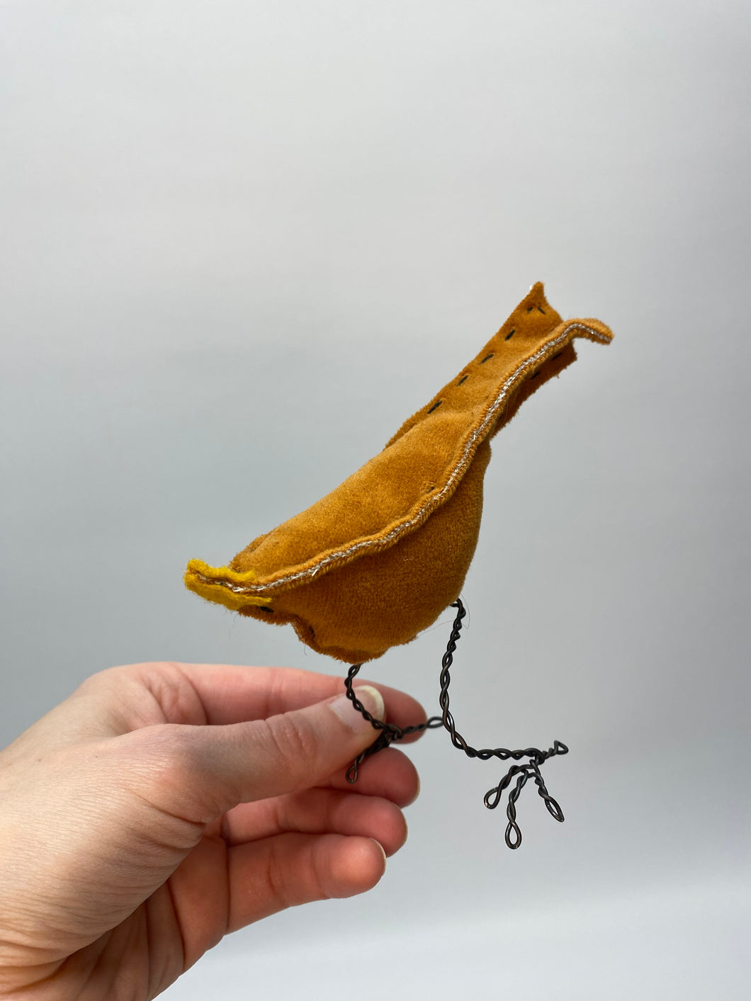 Bird with Wire Legs - Orange Velvet