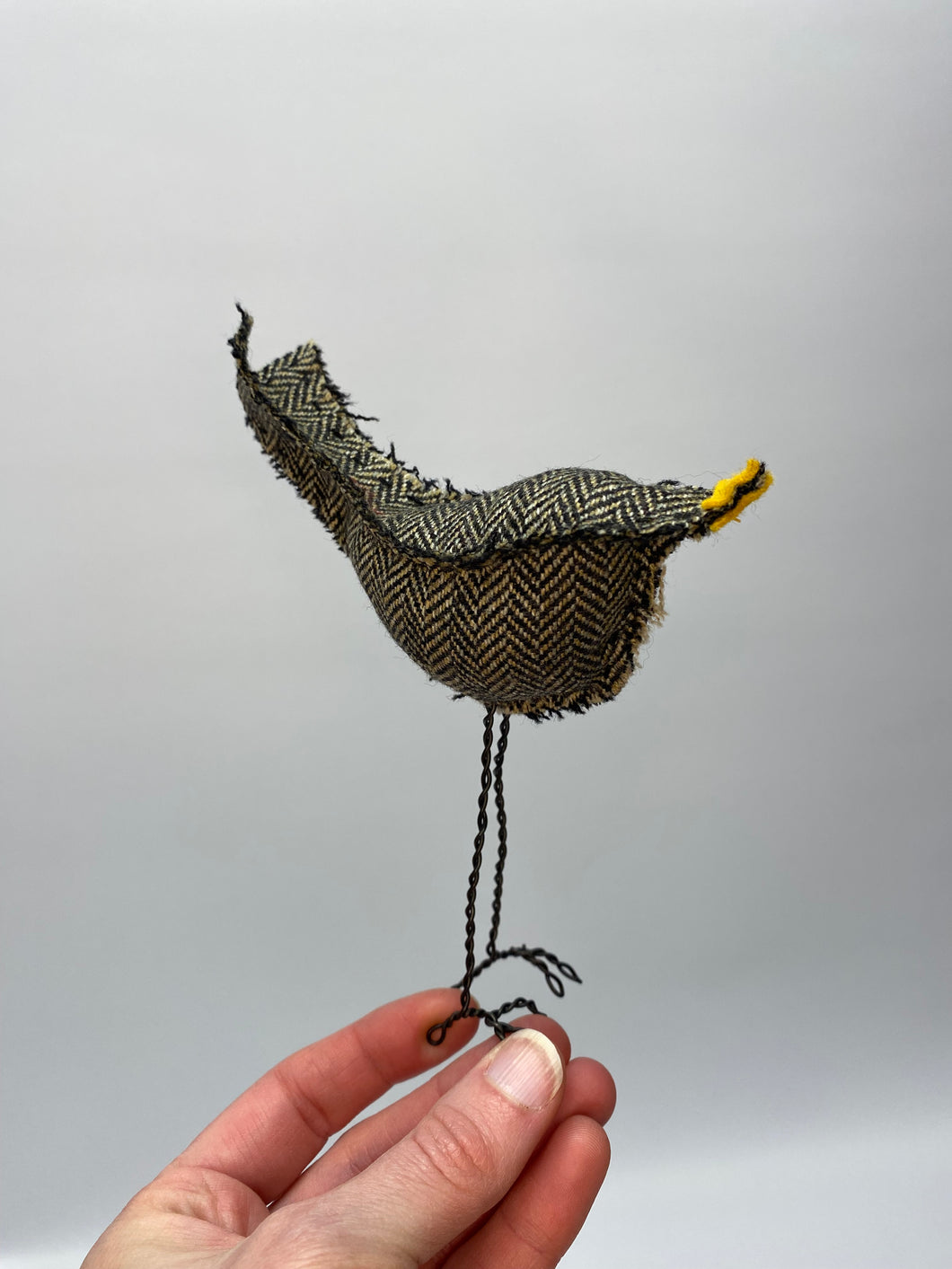 Bird with Wire Legs - Brown Herringbone