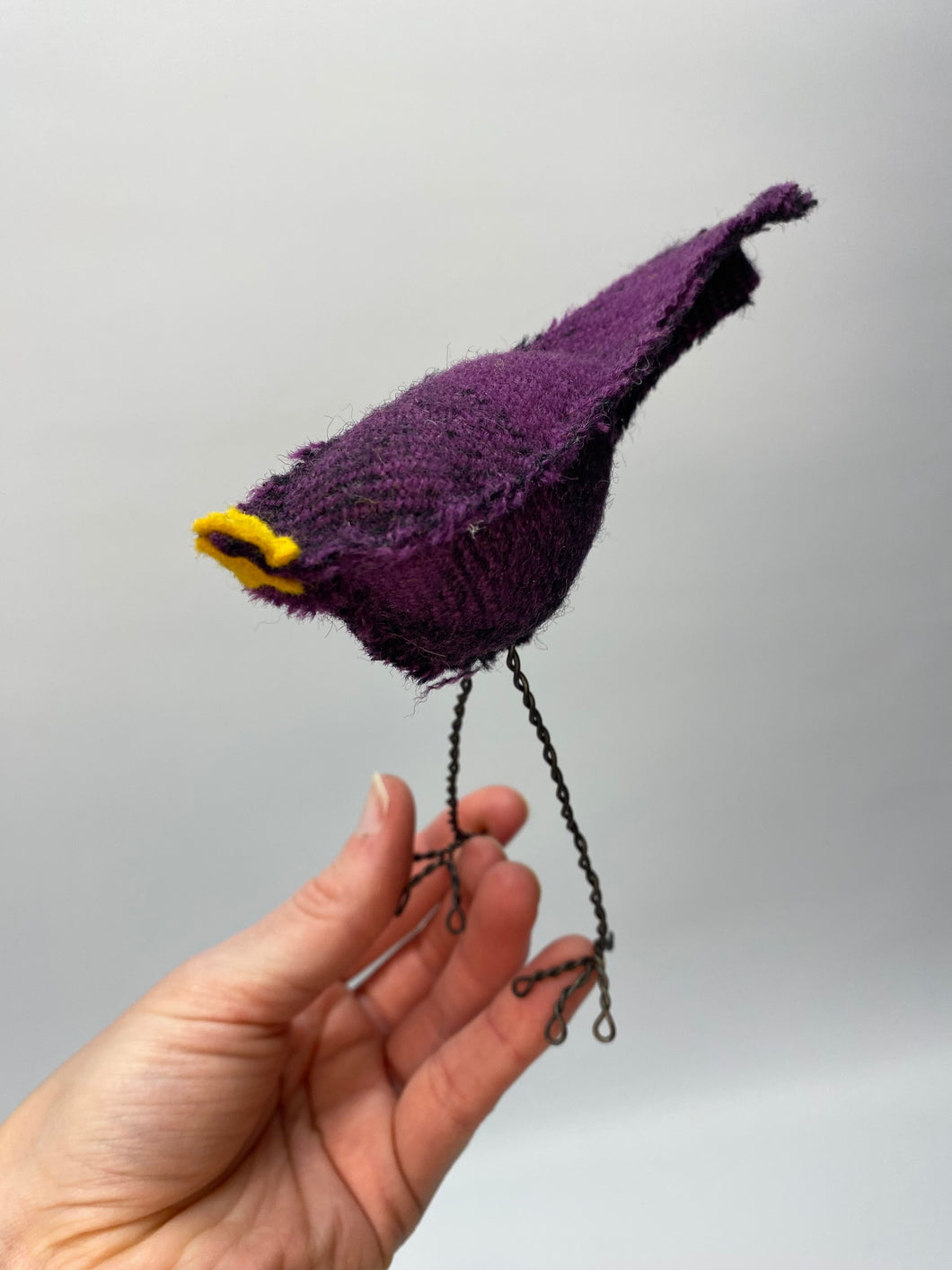 Bird with Wire Legs - Purple Plaid