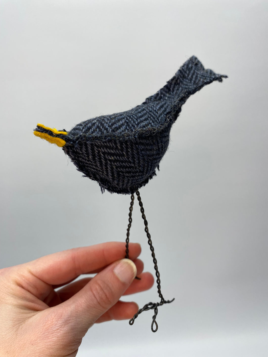 Bird with Wire Legs - Navy Herringbone