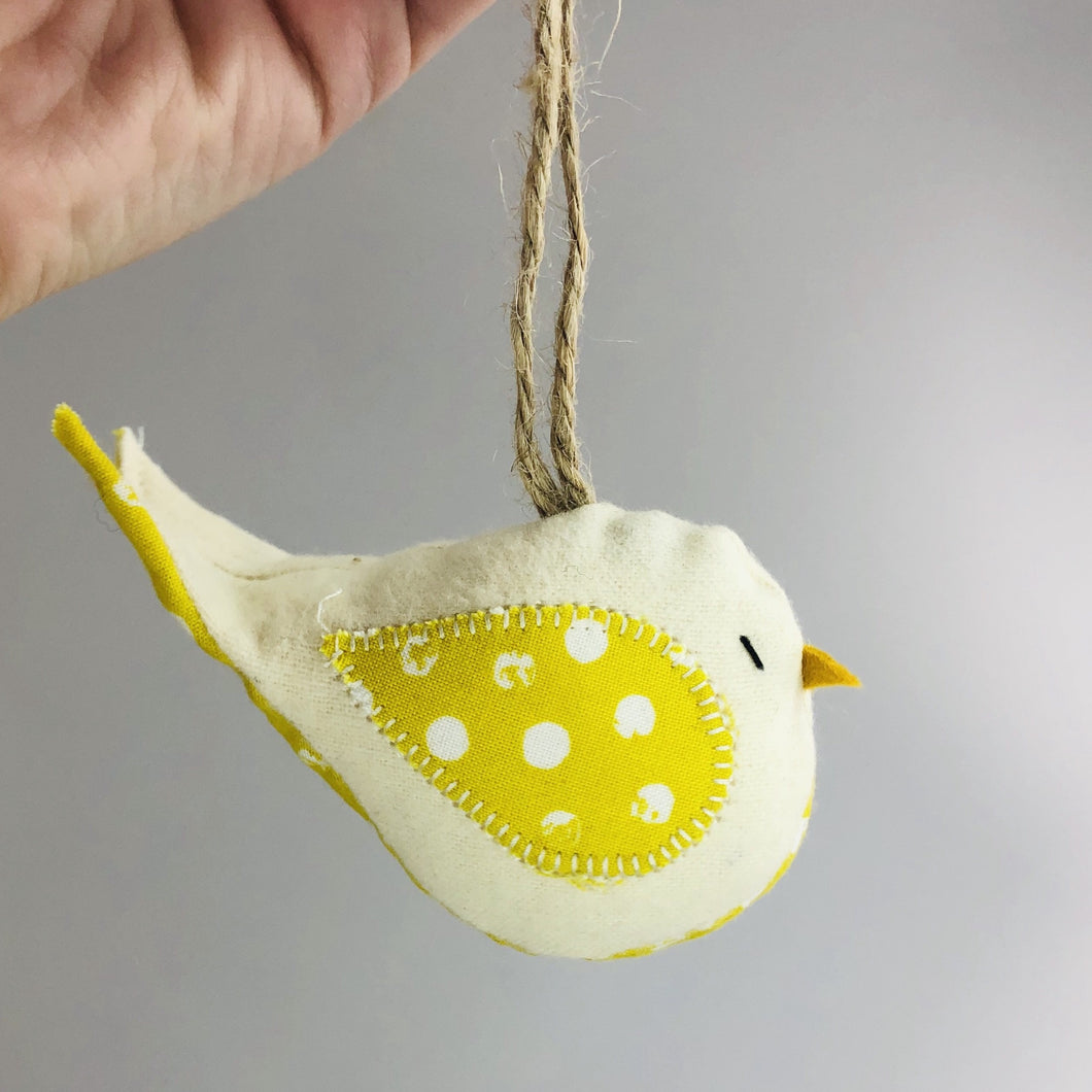 Hanging Bird Ornament - Yellow Dot