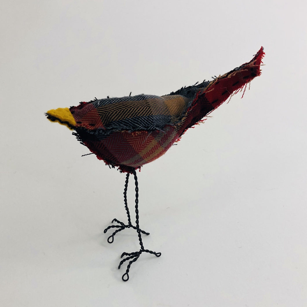Bird with Wire Legs - Red Plaid