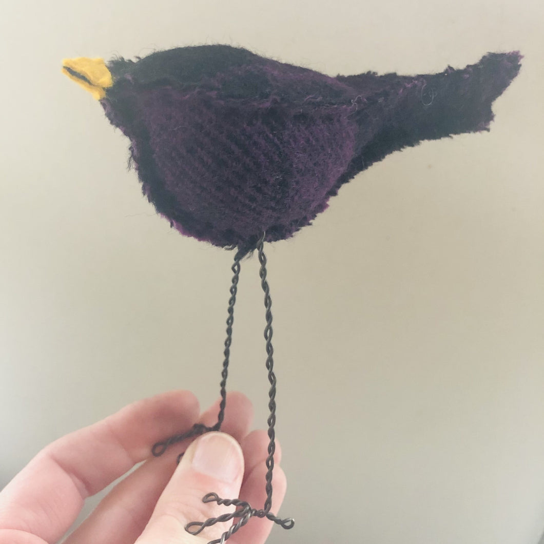 Bird with Wire Legs - Purple Plaid