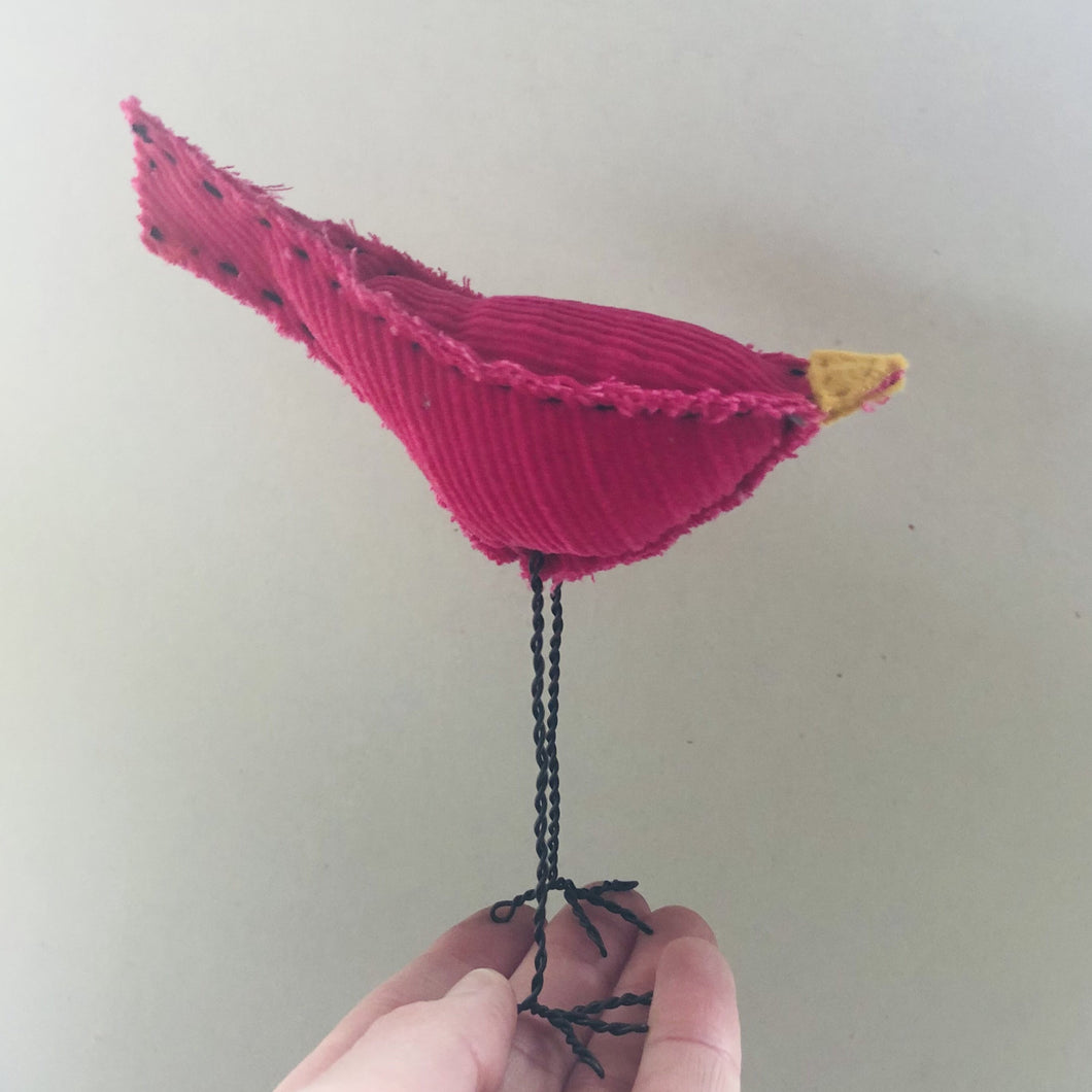 Bird with Wire Legs - Pink Corduroy